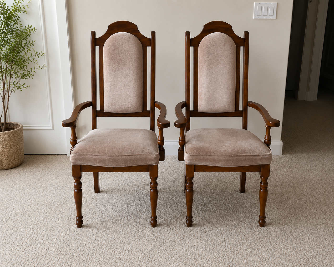 Vintage Solid Wood Dining Armchairs (Set of 2)